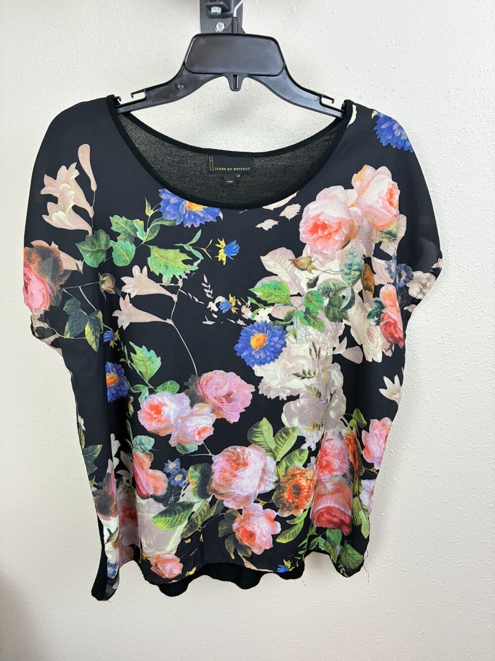 Jeans by Buffalo Women's Medium Theresa Blouse, Sheer Floral, Multicolor